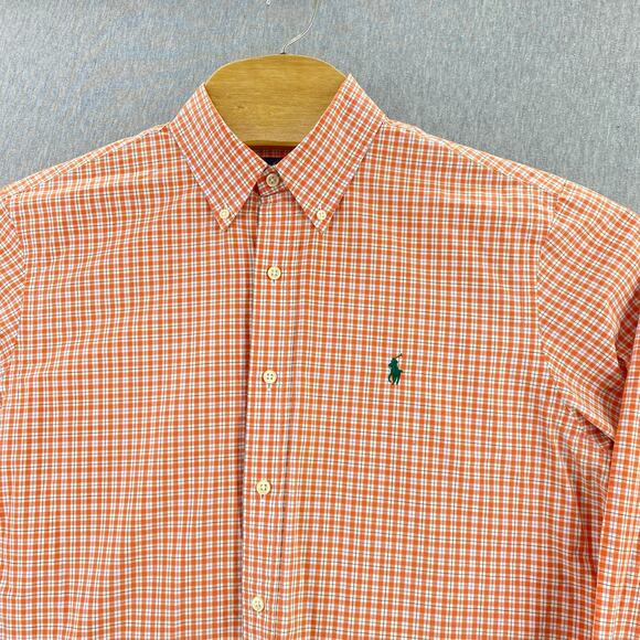 Ralph Lauren Men's Size Large Button Front Shirt Long Sleeve Orange Plaid - Picture 2 of 7